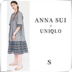 ANNA Sui By Uniqlo Floral Paisley Flowy Smock Midi Dress White with Black Size S